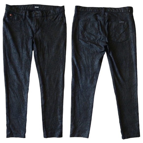 Hudson Nico Mid Rise Super Skinny Black Crackle Cropped Jeans Modern - Picture 1 of 10